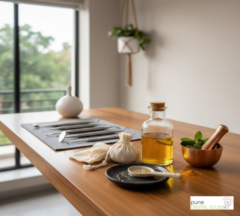 Equipment and interior of a Dental Clinic in Baner, illustrating “Oil Pulling For Oral Health”, for the section “How Oil Pulling Works”