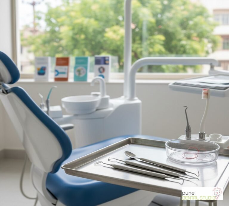 Equipment and interior of a Dental Clinic in Baner, illustrating “Gum Disease at 30? Early Signs of Periodontal Problems You're Probably Ignoring”, for the section “You're 30, Your Teeth Feel Fine–So Why Does Your Gum Bleed When You Floss?”