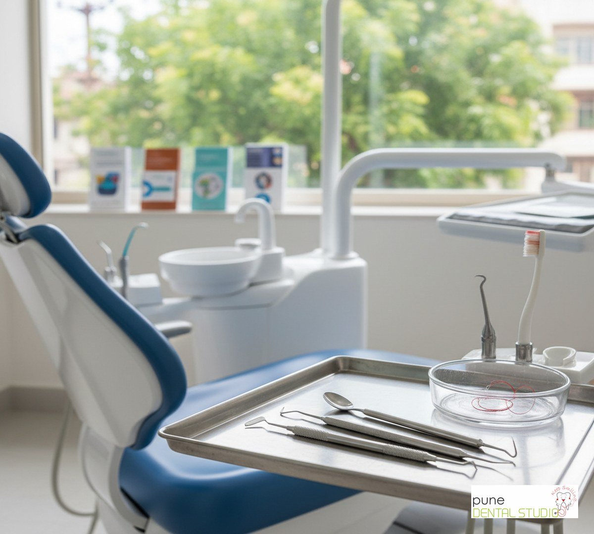 Equipment and interior of a Dental Clinic in Baner, illustrating “Gum Disease at 30? Early Signs of Periodontal Problems You're Probably Ignoring”, for the section “You're 30, Your Teeth Feel Fine–So Why Does Your Gum Bleed When You Floss?”