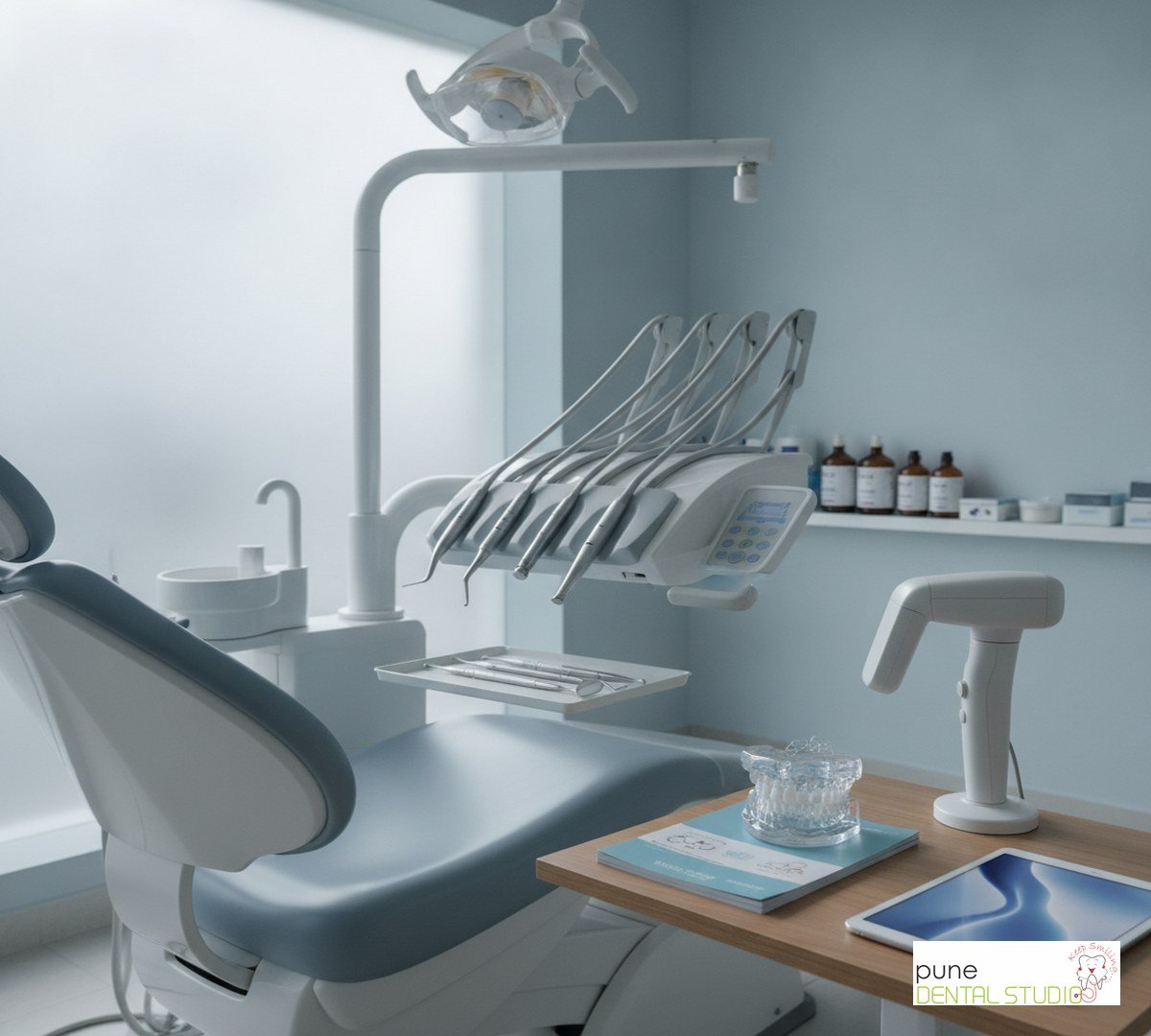 Equipment and interior of a Dental Clinic in Baner, illustrating “Cosmetic Dentistry in Pune: A Clear, Gentle Guide from Dr. Khade”, for the section “The Question I Hear Every Single Day”
