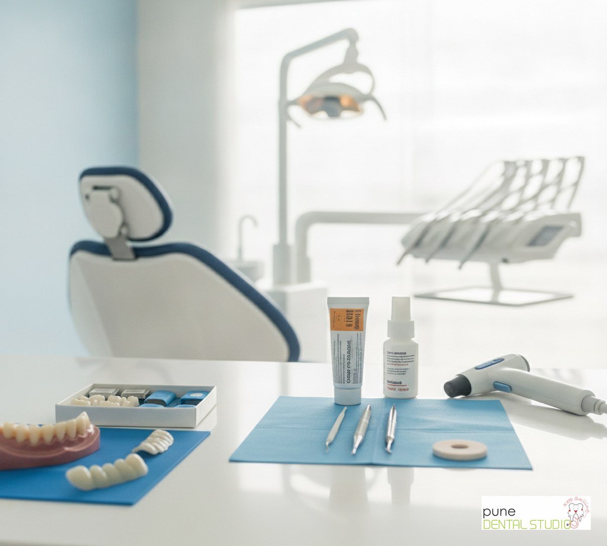 Equipment and interior of a Dental Clinic in Baner, illustrating “Porcelain vs. Composite Veneers: Which Lasts Longer in Pune's Climate?”, for the section “When Your Smile Needs a Second Chance”